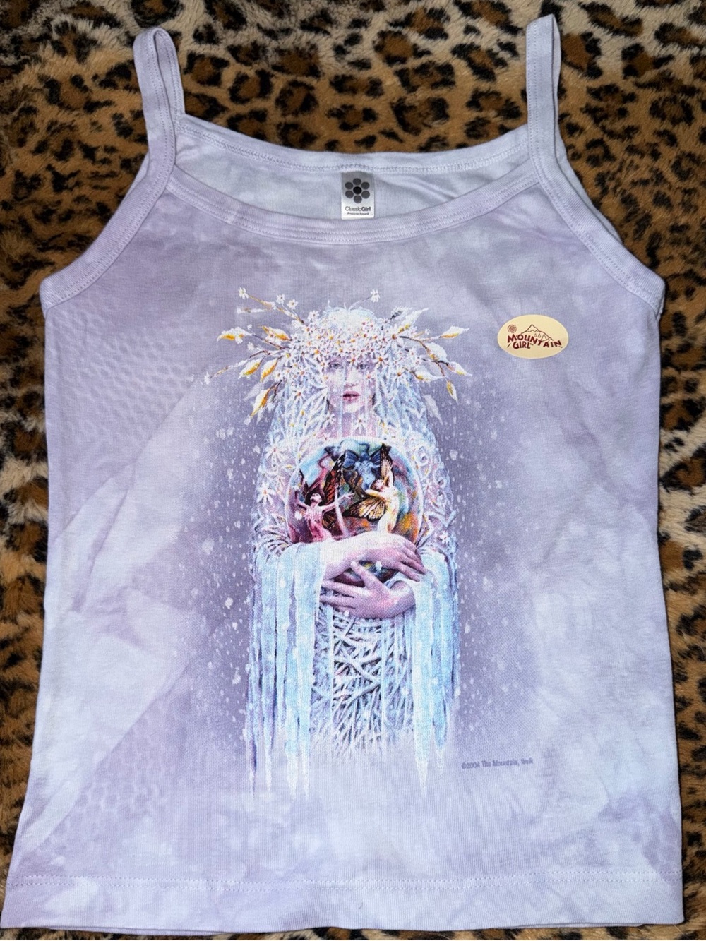 Vintage Lavender Graphic Tank Top with Winter Fairy Print